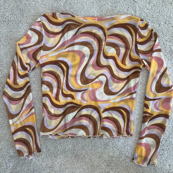 Altar'd State Retro Sheer Long-Sleeve Top Size Small - Picture 2 of 7